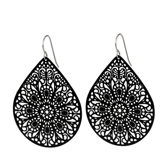 Boucles d'oreilles pendantes en forme de larme en filigrane de dentelle - 12 couleurs