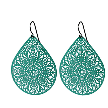 Lace Filigree Teardrop Dangle Earrings - 12 Colors