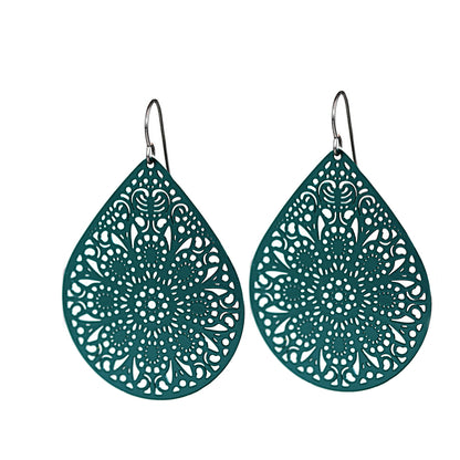 Lace Filigree Teardrop Dangle Earrings - 12 Colors