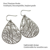 Invisible Clip On or Titanium or Plastic Hook Dangle Earrings, Filigree Teardrop, 54mm