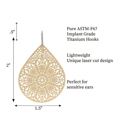 Lace Filigree Teardrop Dangle Earrings - 12 Colors