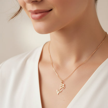 Birth Month Flower Necklace 18K Gold PVD Plated Stainless Steel
