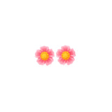 Pink flower-shaped earrings on a white background