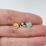 Post Earrings or Invisible Clip On Tiny Animal (Chicken, Frog, Panda) Studs, 6mm