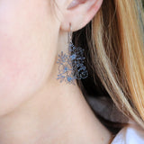 Dangle Earrings Fine Line Floral Design Invisible Clip On, Titanium or Plastic Hook