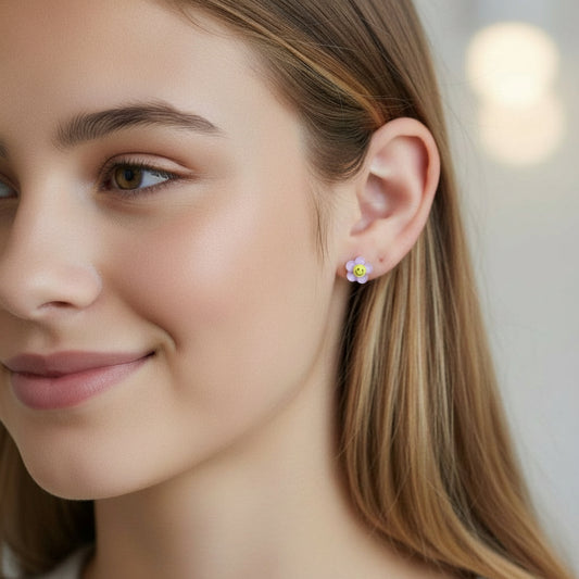 Smiley Face Flower Stud Earrings