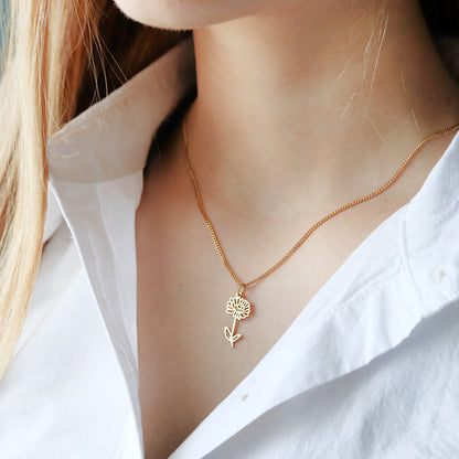 Birth Month Flower Necklace 18K Gold PVD Plated Stainless Steel