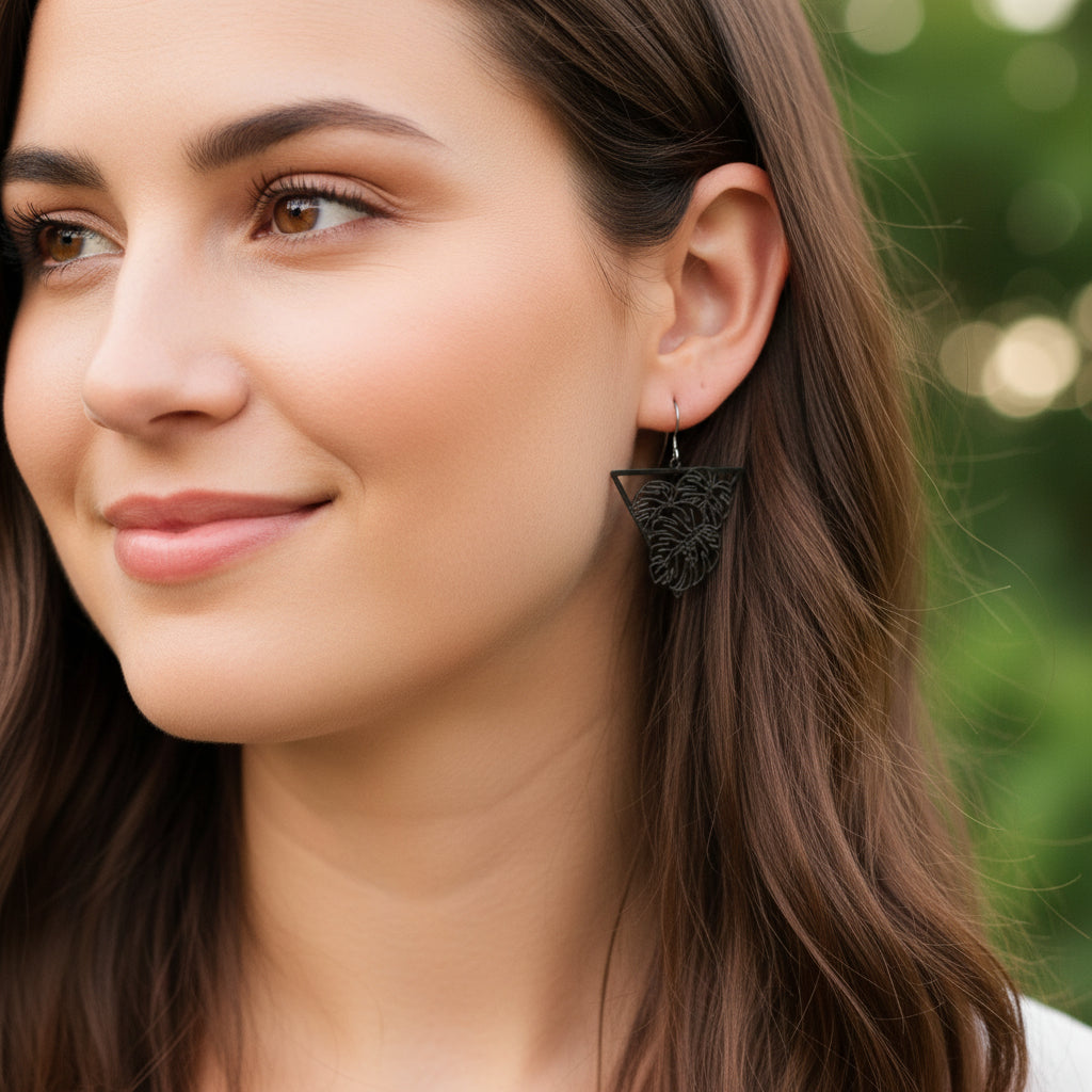 Fine Line Monstera Leaf Dangle Earrings