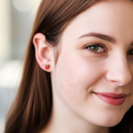 Screw Back Strawberry Earrings, PVD 18k Gold Nickel-Free