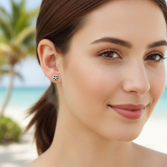 Screw Backs Flower Earrings, PVD 18k Gold Nickel-Free