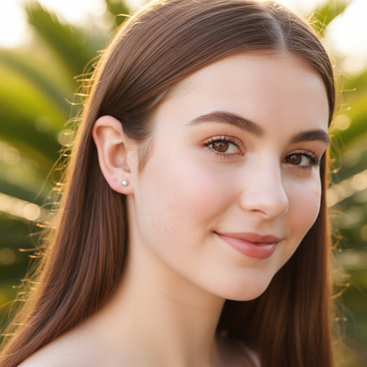 A pair of screw-back, simulated pearl earrings with a gold PVD coating on ear