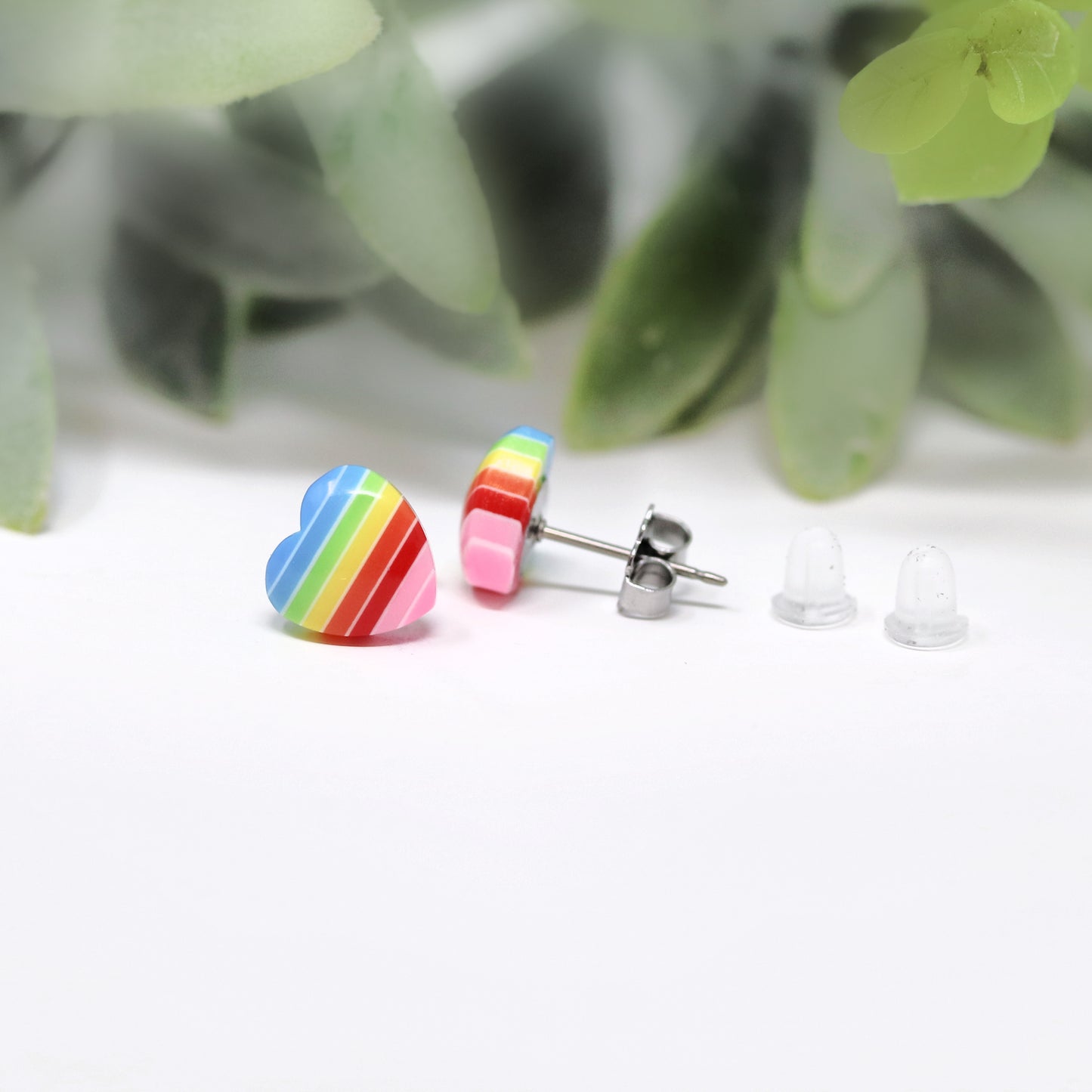 Rainbow Stripe Heart Stud Earrings