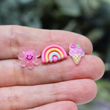 Plastic Post or Invisible Clip On Smiley Flower, Rainbow, Ice Cream Gift Set