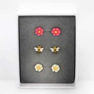 Pink Daisy, Bumble Bee, White Daisy Stud Earring - Gift Set