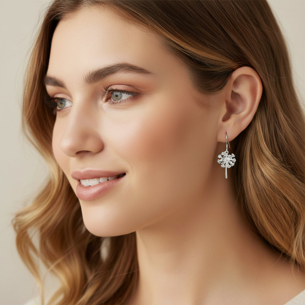 Dandelion Flower Dangle Earrings - 2 Colors