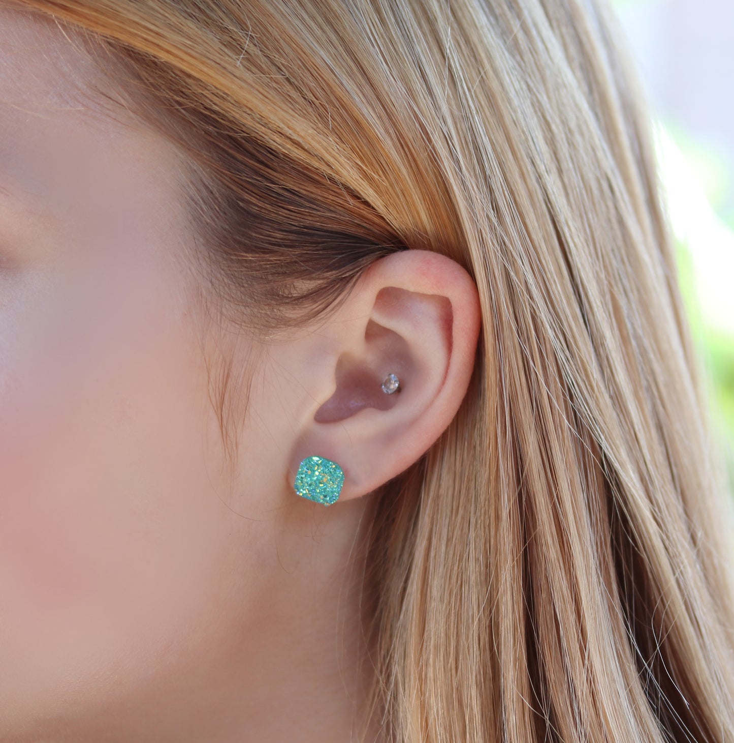 Square Druzy Stud Earrings