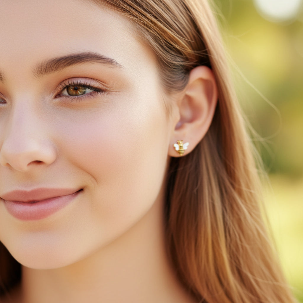 bee earring on an ear
