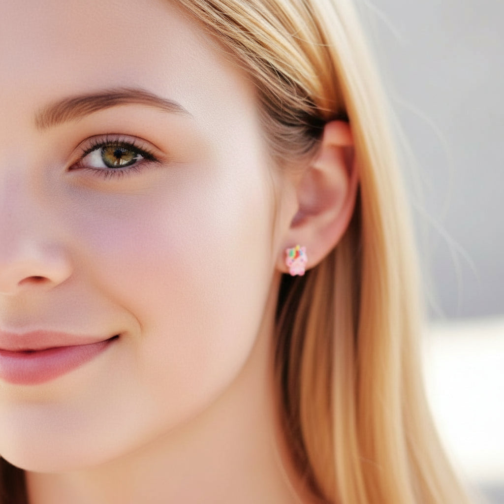 Pink Unicorn Stud Earrings