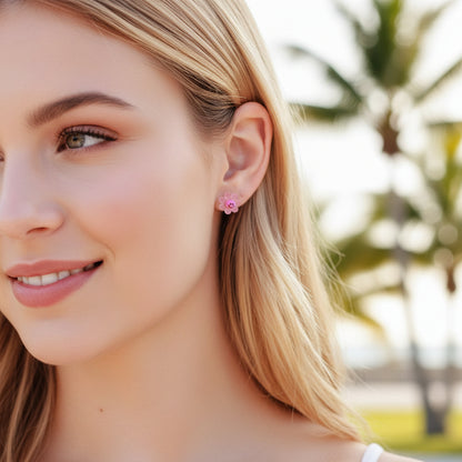 pink smiley face flower earrings