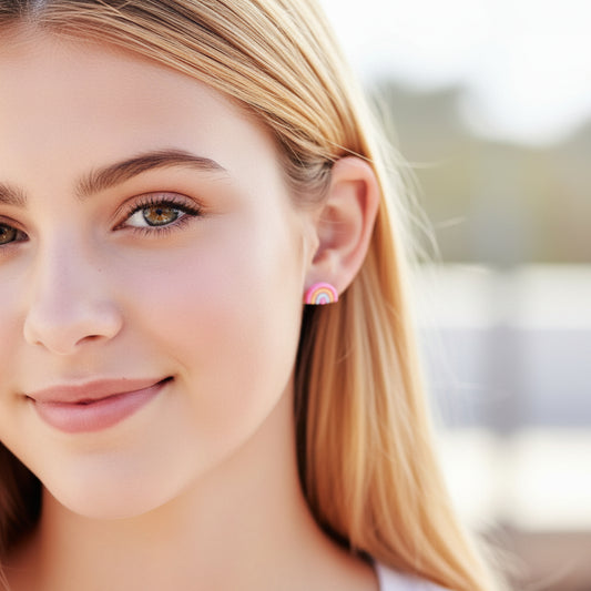 rainbow earring in an ear