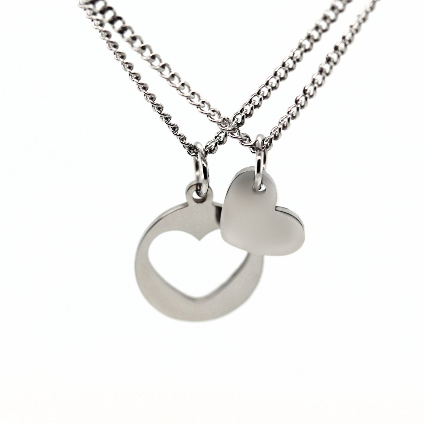 Set of Two Heart Necklaces 18K Gold PVD Plated Stainless Steel