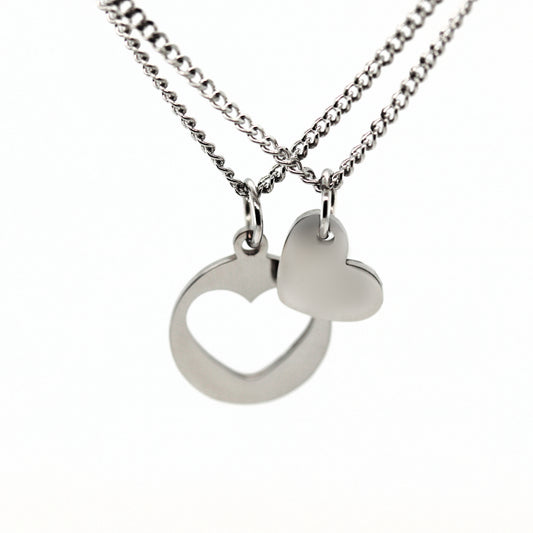 Set of Two Heart Necklaces 18K Gold PVD Plated Stainless Steel