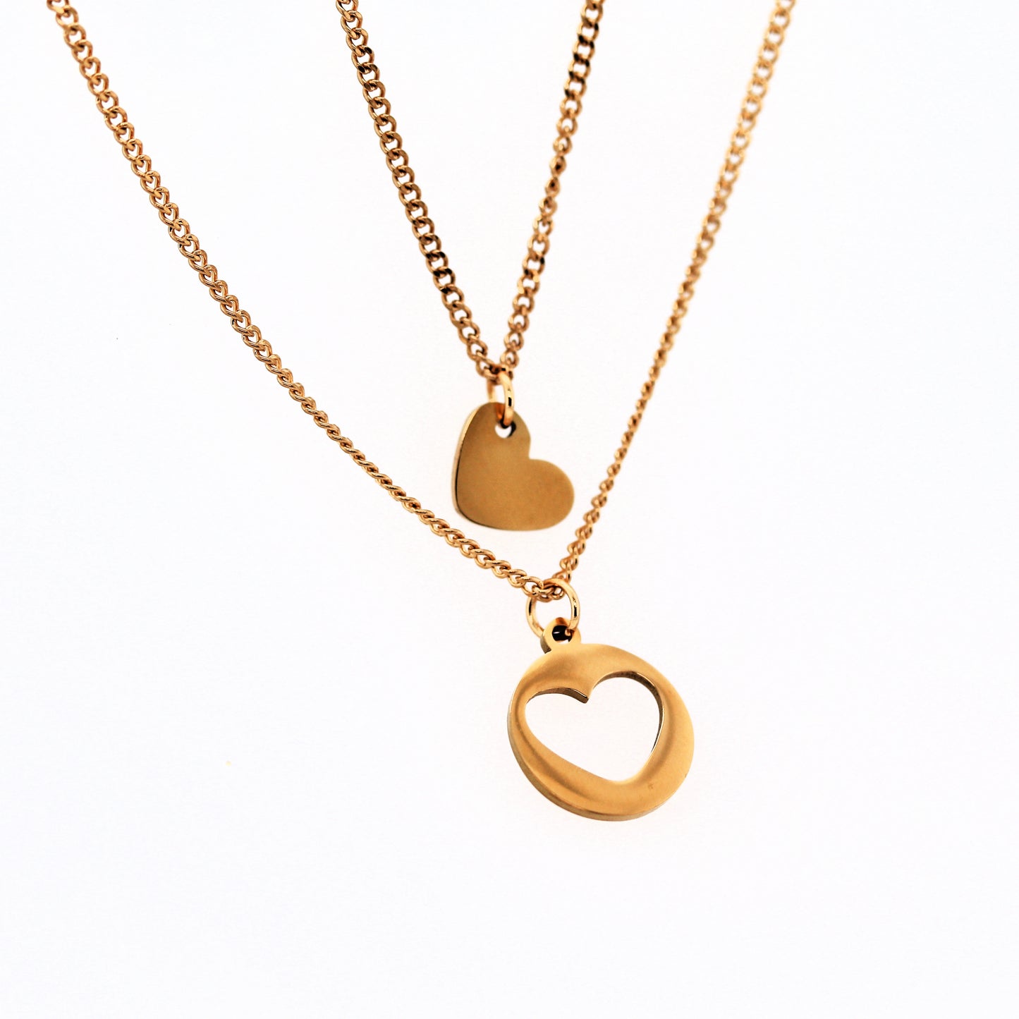 Set of Two Heart Necklaces 18K Gold PVD Plated Stainless Steel