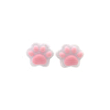 Pink paw print earrings on a white background