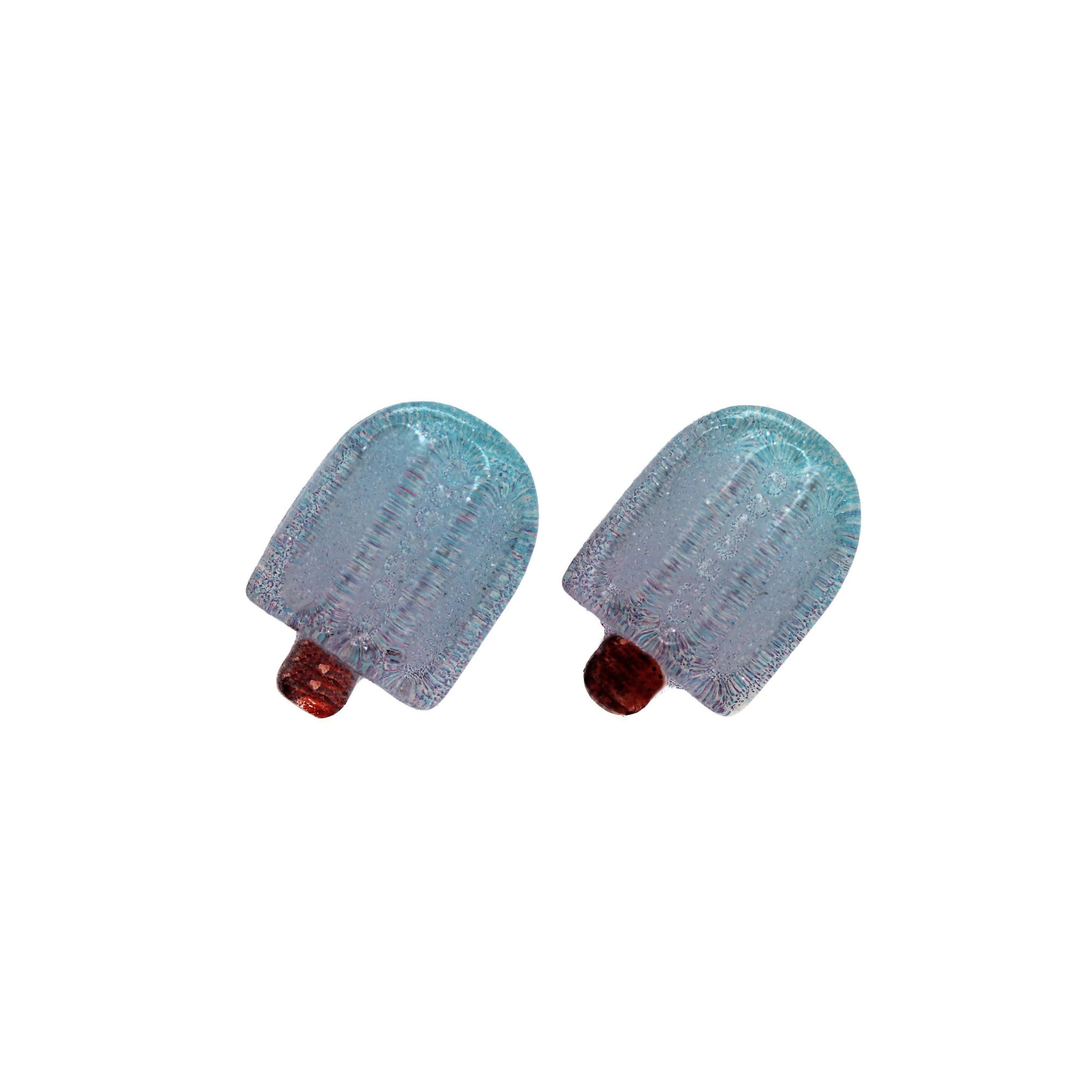 Pair of blue ice pop earrings on a white background