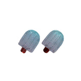 Pair of blue ice pop earrings on a white background