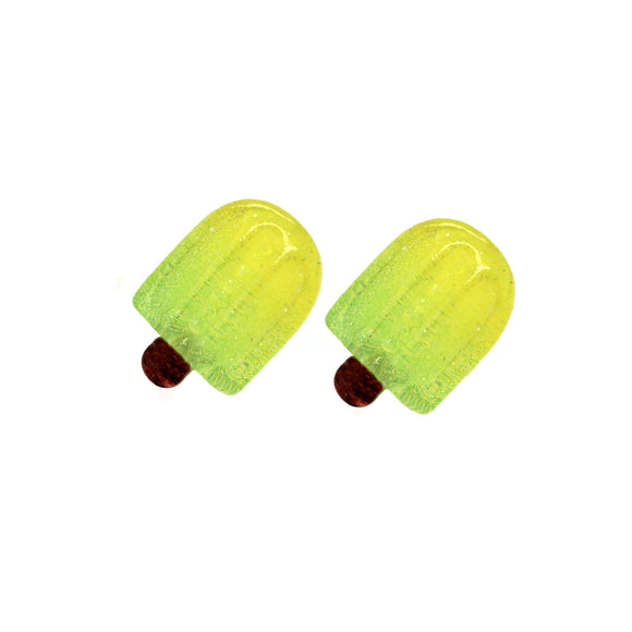 Two yellow popsicle-shaped earrings on a white background