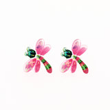 pink green dragonfly earrings