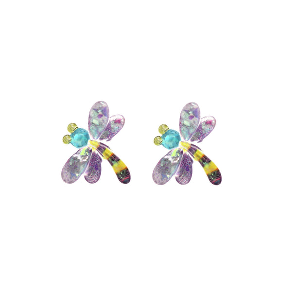purple yellow dragonfly earrings