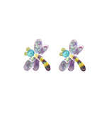 purple yellow dragonfly earrings