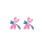 Pink blue dragonfly earrings