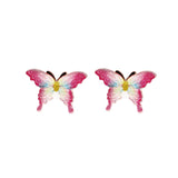 Pair of pink butterfly-shaped earrings on a white background