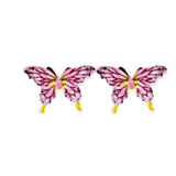 Pair of pink butterfly earrings on a white background