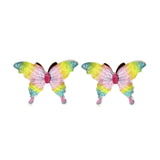Pair of colorful butterfly-shaped earrings on a white background