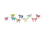 9 different Colorful butterfly earrings on a white background