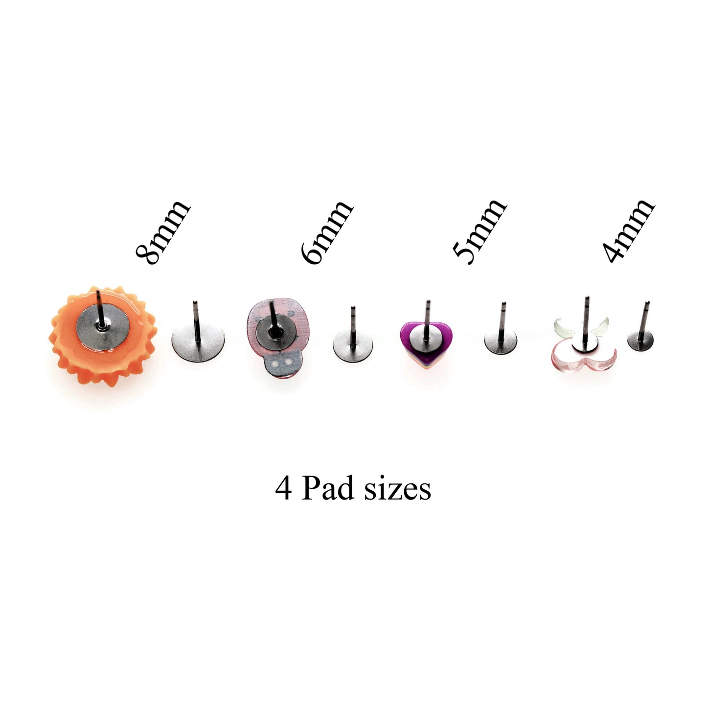 Set of four different-sized pads on a white background with labels indicating size.