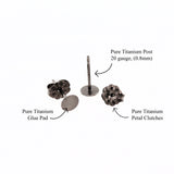 Pure titanium earring components labeled on a white background