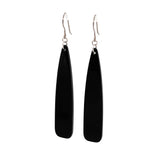 Black teardrop-shaped earrings on a white background