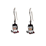 Pair of cartoon unicorn-shaped earrings on a white background