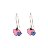 Heart-shaped earrings with pink and blue hearts on a white background