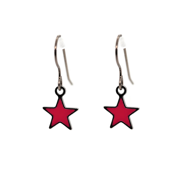 Pink star-shaped earrings on a white background
