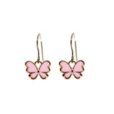 Pink butterfly earrings on a white background