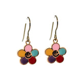Colorful flower-shaped earrings on a white background