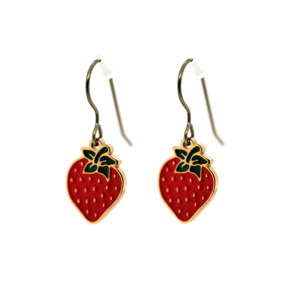 Strawberry-shaped earrings on a white background
