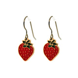 Strawberry-shaped earrings on a white background