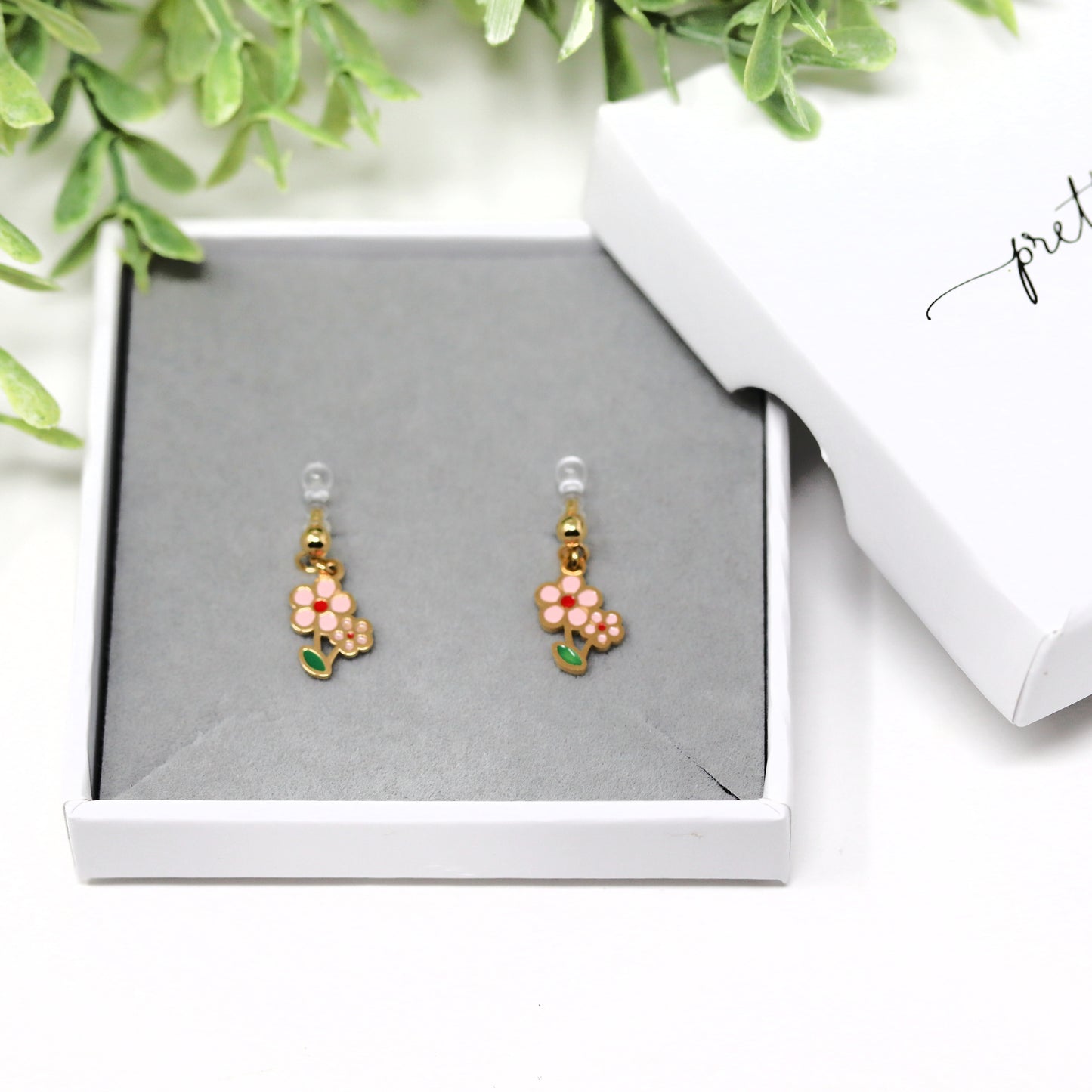 Dainty Pink Flowers Dangle Earrings